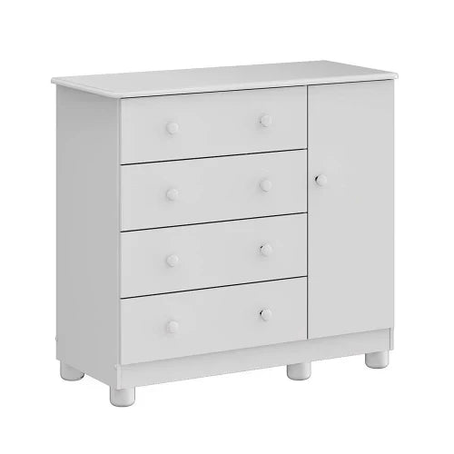 Cômoda de Bebe 4 Gavetas 1 Porta Júnior Móveis Peroba Branco Brilho