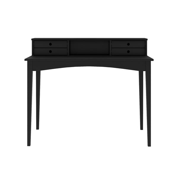 Mesa Escrivaninha Preto Retro Escritório Madeira Milano 4 Gavetas 1 Nicho